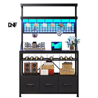 Étagère de boulanger avec prise électrique intégrée, 35,4 pouces, meuble de bar à café, support pour micro-ondes, armoire de cuisine, vitrine, éclairage LED, casier à vin en métal