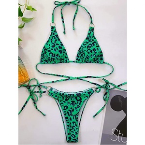 Conjunto de Bikini de 2 Piezas con Estampado de Leopardo Verde y Negro, Logotipo Personalizado en 3D, con Letra y Cristal, Ropa de Playa Ecológica para Mujer - Product Image 1