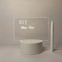 Tableau de notes en acrylique transparent, lumière LED de nuit créative, tableau d'affichage USB avec stylo