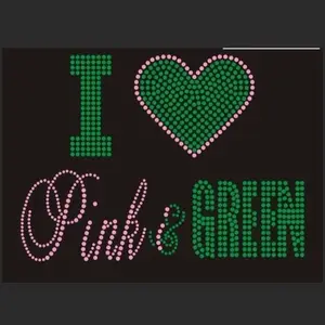 Custom I Love Pink & Green AKA strass impreziosito da Bling Transfer