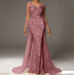 <span class=keywords><strong>Elegante</strong></span> <span class=keywords><strong>Abito</strong></span> da Sera <span class=keywords><strong>Lungo</strong></span> in Pizzo per Donne, Vestito da Cerimonia alla Moda, Lunghezza a Terra, Scollo a V, in Fibra di Poliestere, Vita Impero - Product Image 3
