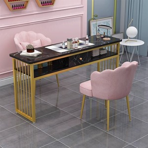 Mesa de Manicura Negra y Dorada para Salón de Uñas, con Cajones, Moderna y de Lujo, para Salón de Belleza o Bar - Product Image 5