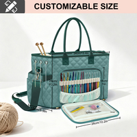 Sac de voyage en toile pour tricot avec rangement pour fil et fermeture éclair, sac de rangement portable grande capacité pour crochet, plusieurs poches