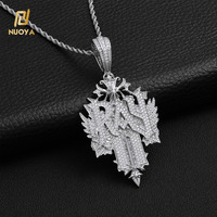 Pendentif Lettre Personnalisé NUOYA en Argent Sterling 925 Entièrement Pavé de Zircons Cubiques Grande Taille Aile Croix Étoile Bijou Tendance Rappeur Cadeau