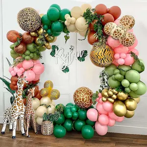 Nicro Green Safari tema hewan perlengkapan pesta pernikahan anak dekorasi perlengkapan ulang tahun Set lengkungan balon motif macan tutul