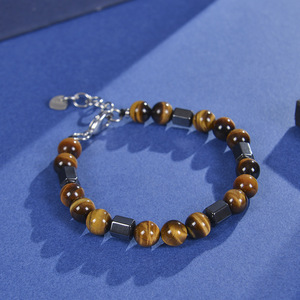 Bracciale <span class=keywords><strong>con</strong></span> perline in occhio di tigre da 8 mm per uomo, catena in acciaio inossidabile nero <span class=keywords><strong>con</strong></span> <span class=keywords><strong>magnete</strong></span>, gioiello per coppia - Accessorio alla moda - Product Image 4