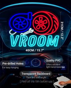 VROOM Enseigne au néon pour amoureux de la voiture Applique murale LED avec design turbo et pneu, alimenté par USB, décor de <span class=keywords><strong>garage</strong></span> à intensité variable pour Man Cave - Product Image 2