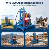 Foreuse de puits d'eau portable sur remorque de 260 m WTL-200, machine de forage multifonctionnelle diesel pour fermes rurales