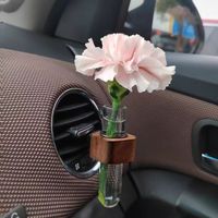 Penjepit Vas Kayu untuk Lubang AC Mobil, Wadah Bunga Tabung Hidroponik Kaca, Penjepit Dekorasi Tanaman Interior Mobil dari Kayu Solid