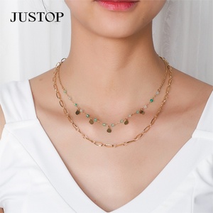 Vente en gros collier en acier inoxydable plaqué or pour femmes perles d'agate délicates personnalisées-breloques de chaîne étoile coeur en pierre naturelle - Product Image 2