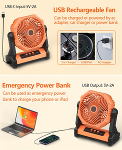 充電式非常用折りたたみ式フック電池式ファンポータブル10000mAh屋外キャンプ用テントファン - Product Image 3