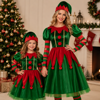 Ensemble de costumes d'elfe vert en gros, tenue de cosplay de Noël, robe pour enfants filles, vêtements de performance pour adultes hommes femmes