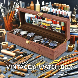 Boîte de rangement pour montres en bois rectangulaire vintage faite à la main avec présentoir à bijoux, collection naturelle artisanale - Product Image 3