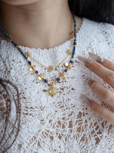 JoJo قلادة اللازورد الطبيعية مطرزة بالخرز مجوهرات علم التنجيم البوهيمي خمر مع الشمس والقمر سحر قلادة قابلة للتعديل للحفلات - Product Image 3