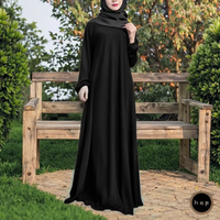 Robe longue décontractée pour femmes musulmanes Col en O Longueur au sol Abaya Robe unie grande taille Manches bouffantes Robe arabe du Moyen-Orient