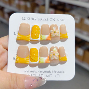 TSZS – Nouveauté été : 10 <span class=keywords><strong>faux</strong></span> ongles faits main en forme de bec de canard, à presser, roses, style French, <span class=keywords><strong>avec</strong></span> motifs floraux 3D sculptés - Product Image 5