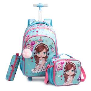 Kids Rolling Cute Backpack For Girls School Backpack With Wheels Wheeled Bookbag With Lunch Box Pencil Case For Elementary