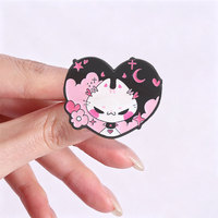 Broche en émail en forme de cœur, chat mignon, tulipe rose, lune gothique, chaton, pour décorer un sac à dos