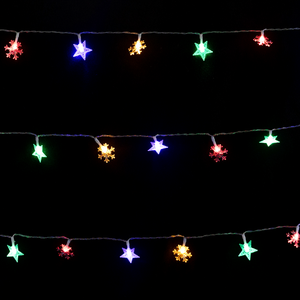 Ghirlanda di luci LED a forma di stella e fiocco di neve, 5 m, alimentata a 3 batterie AA, RGBY, ideale per decorare feste ed eventi. - Product Image 2
