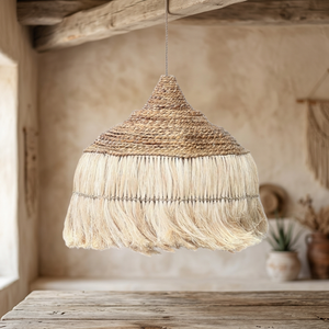 Lampe suspendue en jute tissée à la main, abat-jour à franges, lampe suspendue naturelle tissée pour salon, salle à manger - Product Image 2