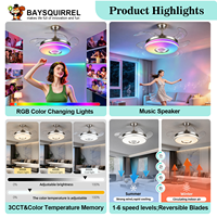 Ventilateur de plafond encastré de 42 pouces avec lumière, haut-parleur Bluetooth, télécommande, LED 3 couleurs à intensité variable, moteur DC
