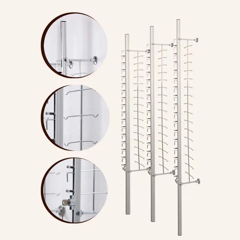 Lockable Theftproof Wall Mounted Holder 12 Pairs Eye Glasses Display Rods Stand