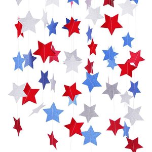Hstyle 4 metros 33 estrellas rojo blanco azul Serpentinas de estrellas 4 de Julio decoraciones guirnalda de papel fiesta patriótica Serpentinas de estrellas - Product Image 6