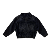 Veste en jean vintage courte pour homme avec fermeture éclair, poches cargo grandes, ourlet élastique, noir délavé, streetwear, vêtement d'extérieur hiver