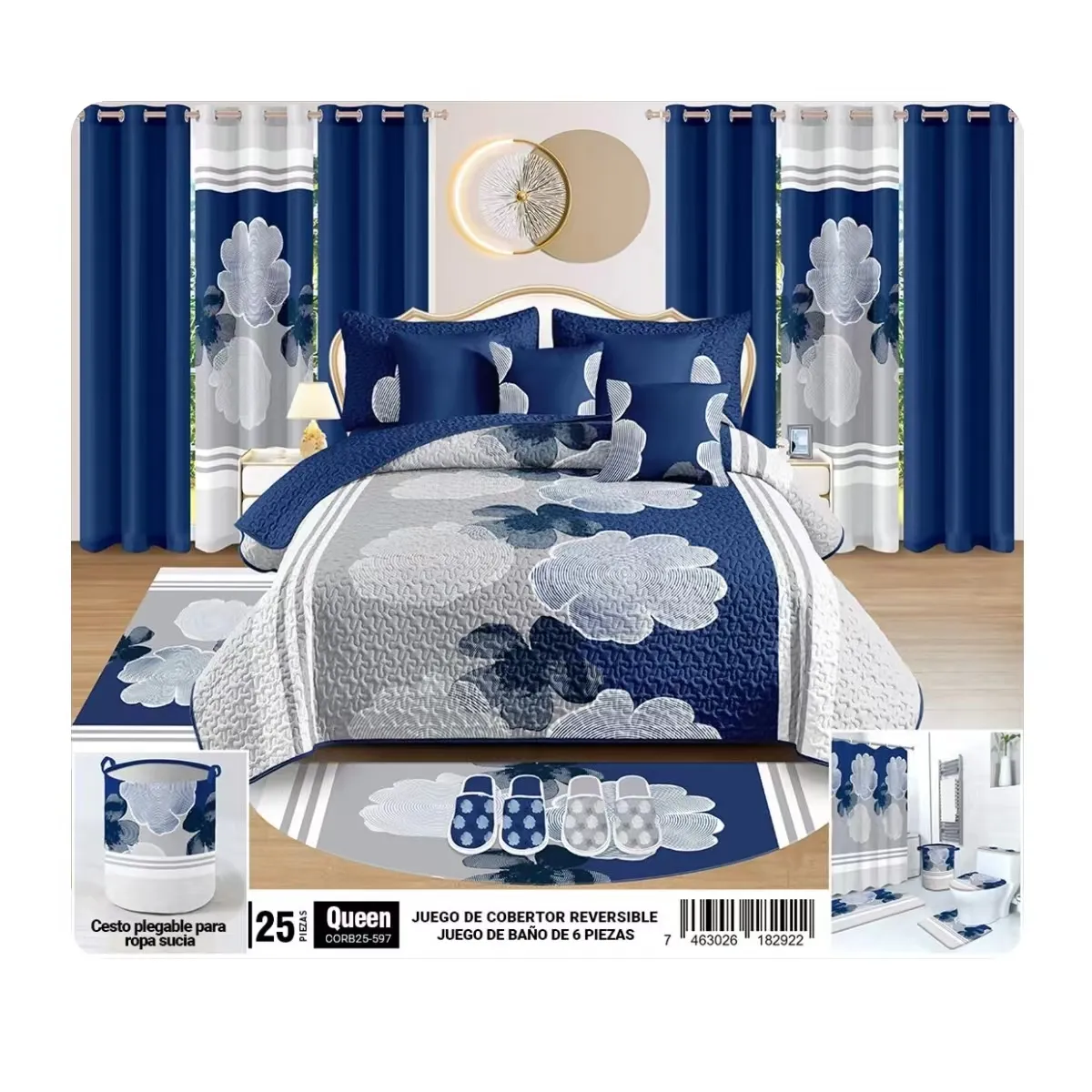 Factory Wholesale King size 24 pieces bedding set bedspread set 24 pcs bed sheet with curtains