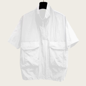 T-shirt décontracté pour <span class=keywords><strong>homme</strong></span>, manches courtes, col montant, tricoté, imprimé, séchage rapide, respirant, multi-poches, coupe oversize, style workwear, été - Product Image 3