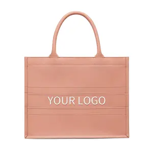 Oem Odm Custom Logo Pu Leather Ladies Hand Bags Fashion Debossed Handbags Wholesale High Quality Trendy Luxury Womens Tote Bags