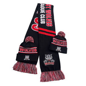 หมวกบีนนี่ปอมปอมปอมอบอุ่นสำหรับฤดูหนาวแฟนฟุตบอลโลโก้ผ้าแจ็คการ์ดอะคริลิคถักดีไซน์ OEM - Product Image 1