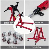 Support de moteur pliable robuste en acier avec 4 bras réglables, 6 roulettes pivotantes et tête rotative pour garage et atelier