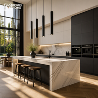 Meubles de cuisine modernes bicolores BEIMEI, charbon graphite, crème cachemire, îlot en marbre Statuario, menuiserie de villa