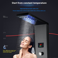 Panneau de douche mural LED simple à jet de pluie massant, en laiton brossé, pour salles de bain et hôtels, en acier inoxydable et céramique - Vente chaude