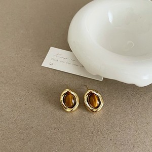 Boucles d'Oreilles en Pierre Oeil de Tigre Naturel Irrégulier pour Automne et Hiver, Bijoux de Couleur Châtaigne, Cadeau, Vintage - Product Image 3