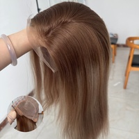 Nouvelle Arrivée Perruque Médicale Entièrement Nouée à la Main en Soie, Marron Balayage avec Base en Silicone, Sans Colle, Respirante pour l'Alopécie