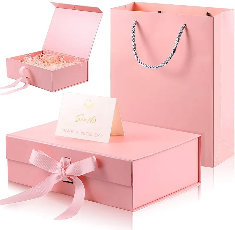 custom luxury cheap price magnetic folding gift packaging box with ribbon