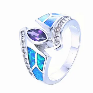 Wholesale fashion Factory Price Stock blue opal ring CZ stone ring