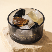 Arovi - Diffuseur d'huiles essentielles en verre noir sans flamme, cristal, longue durée, fraîcheur durable, écologique, parfum d'intérieur, cadeau