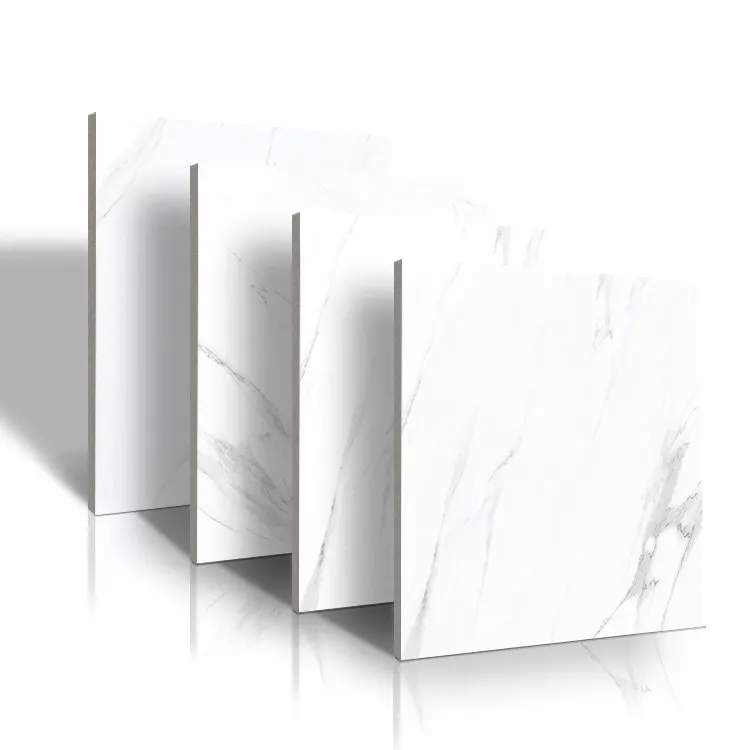 Casa Glossy White Foshan Marble Tile Vitrificado Paredes interiores e piso Veia Cerâmica Carara White Marble Tile
