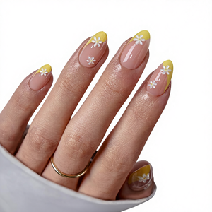Ongles press-on French Tip, durcissables à la lampe, semi-transparents, gel souple, motif marguerite, longueur courte, 16 tailles, kit de <span class=keywords><strong>32</strong></span> bâtonnets pour femmes - Product Image 1