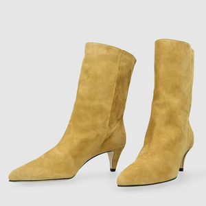 Bottines à talons bas pour femmes, style personnalisé, bout pointu, en daim, couleur unie - Product Image 5