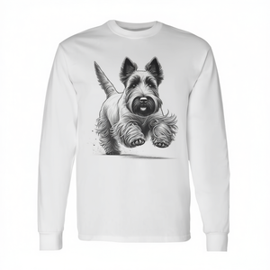 Camiseta de manga larga con estampado digital de perro terrier escocés Scottie corriendo, cuello redondo, unisex para adultos, para caminar, correr y eventos - Product Image 3