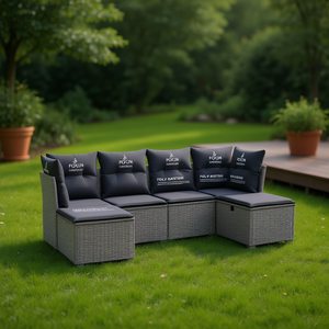 Conjunto de Sofás de Jardín de Mimbre Sintético, Muebles Modulares para Exteriores, 6 Plazas, Diseño Premium en Gris - Product Image 2