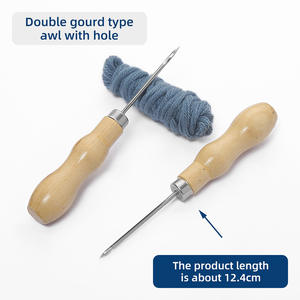Aiguille à coudre double en bois naturel pour la réparation de chaussures, aiguille droite, aiguille à perforer le cuir, aiguille à crochet avec manche en bois, perce-aiguille - Product Image 3