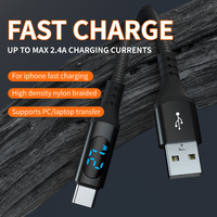 Cable de Datos de Carga Rápida USB a USB Tipo C QC 3.0 de 27 W, Máximo 9 V/3 A, con Pantalla LED Digital Razonable, Duradero, Trenzado de Nailon