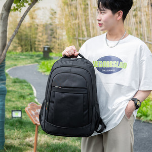 Student <b>Backpack</b> <b>15</b> <b>Inches</b> Black <b>Laptop</b> Bag For Men Business Travel Solid Color Interior Zipper Pocket - Product Image 2