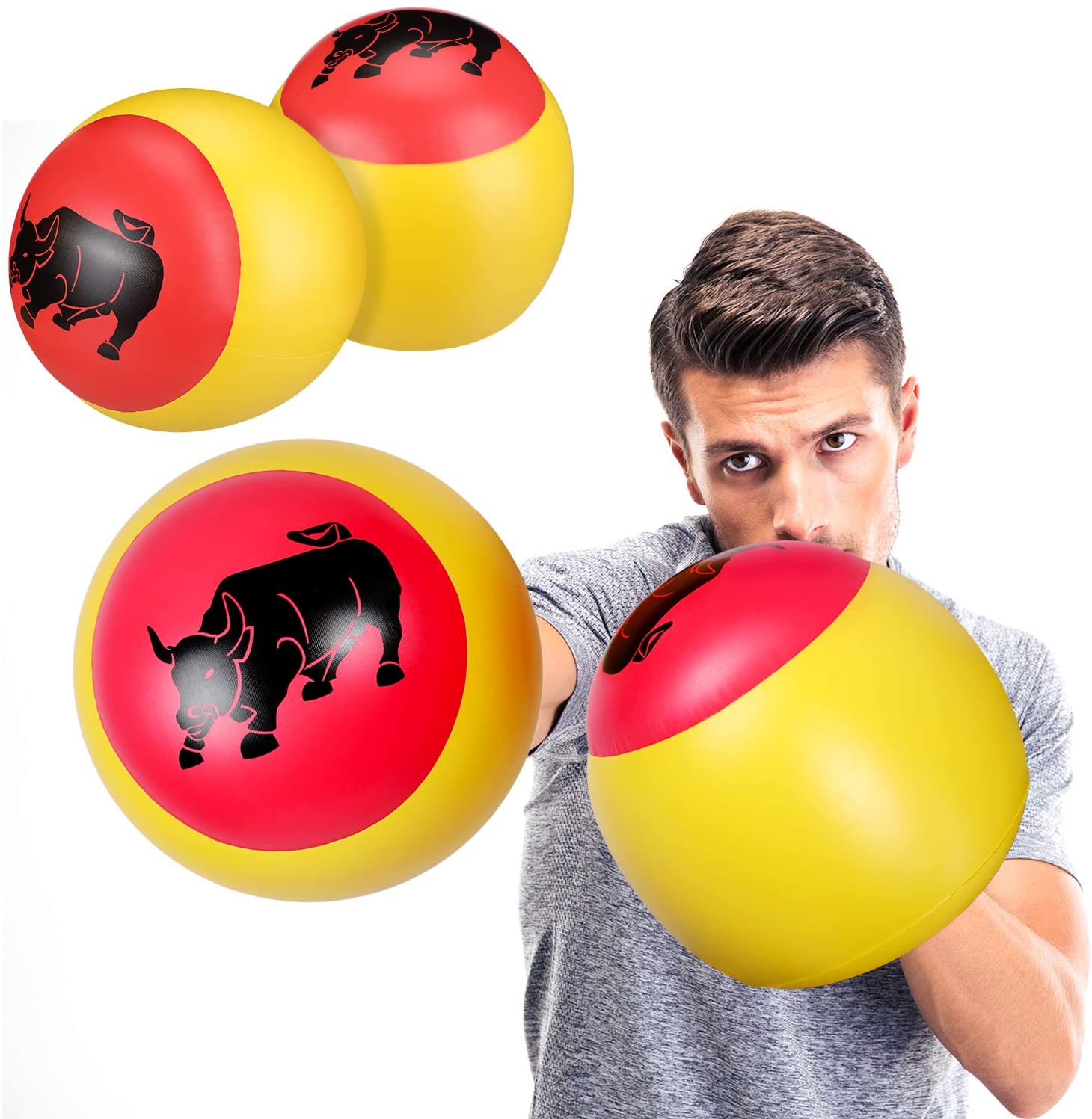 Дешевые Желтые красные детские боксерские игрушки, флокирующие надувные боксерские перчатки из ПВХ