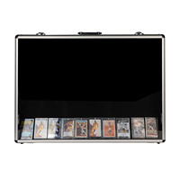 Boîte d'ombre en verre trempé en aluminium de vitrine de carte de sport argentée pour le stockage de carte de collection